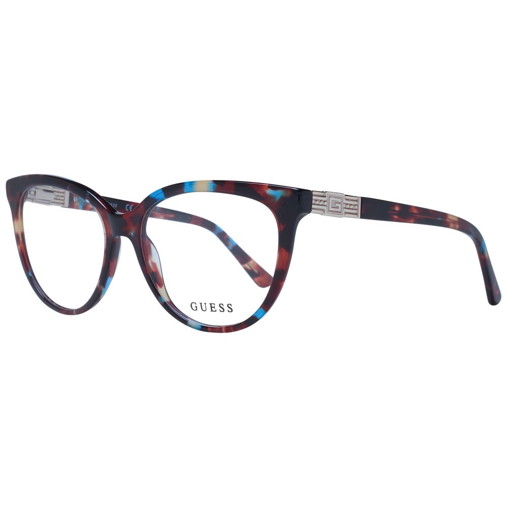 Guess Brown Women Glasses Frame in full-rim acetate with cat eye style, demo lenses, and spring hinge, size 54-16-140.