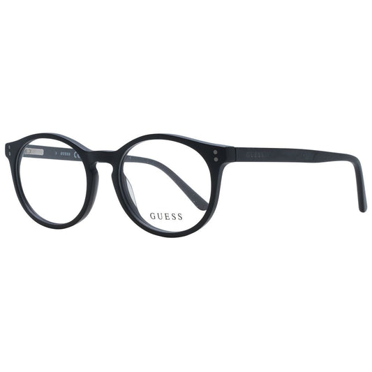 Guess Black Unisex Glasses Frame with full-rim plastic round design and branded case included.