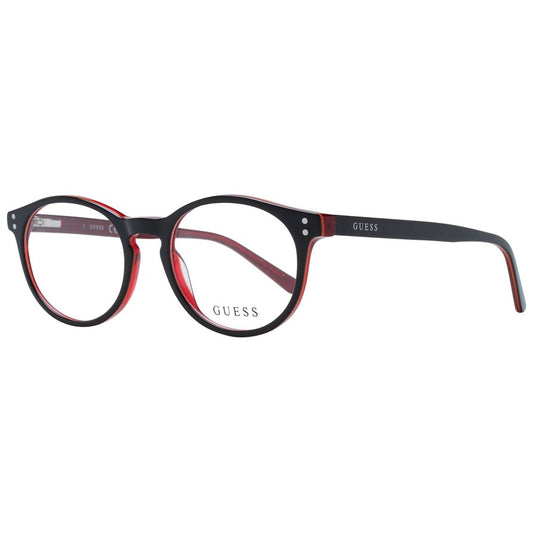 Guess Black Unisex Glasses Frame, full-rim plastic, round style, includes branded case.
