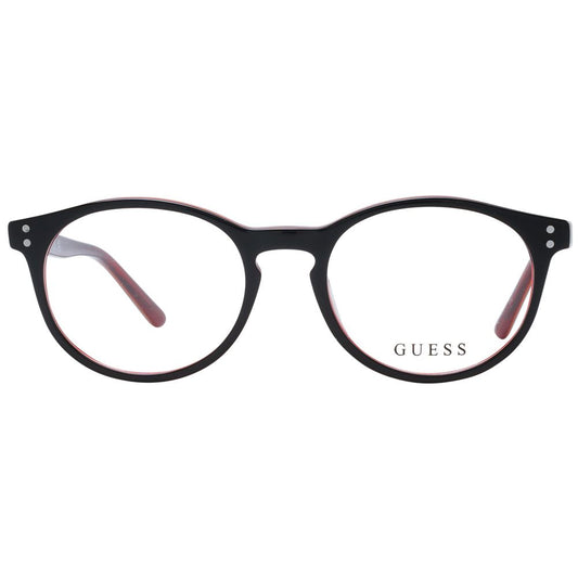 Guess Black Unisex Glasses Frame featuring full-rim plastic design and round style with demo lenses.