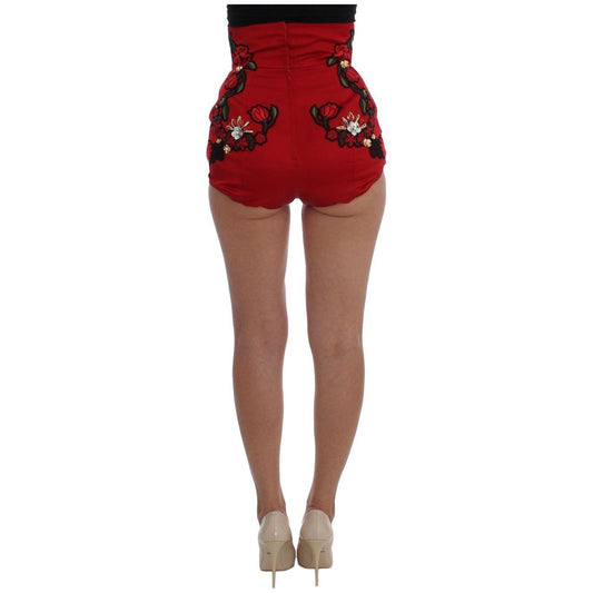 Dolce & Gabbana Ravishing Red Silk Embroidered Shorts Dolce & Gabbana Sienna