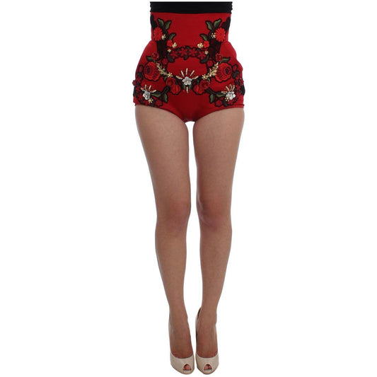 Dolce & Gabbana Ravishing Red Silk Embroidered Shorts Dolce & Gabbana Sienna