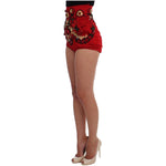 Dolce & Gabbana Red Silk Crystal Roses Shorts SIG20120-3