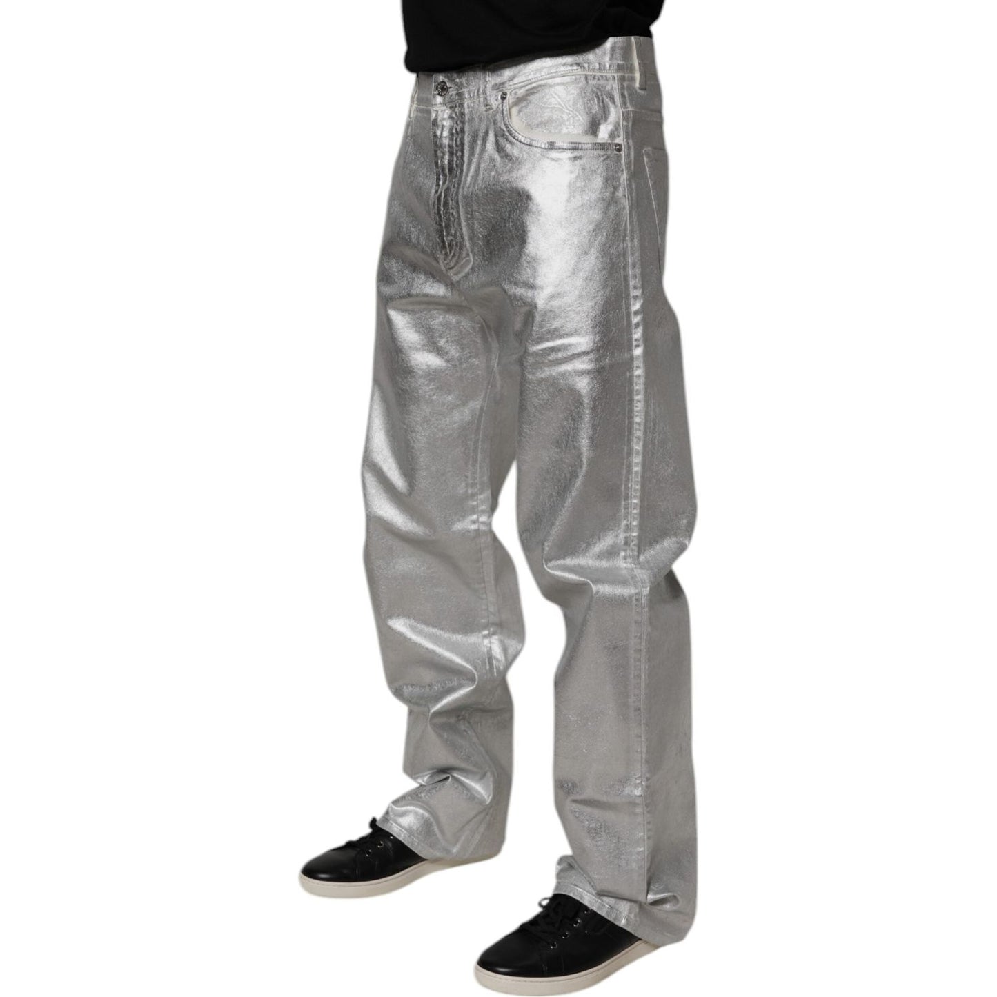 Dolce & Gabbana Metallic Silver Cotton Straight Denim Jeans PAN75214-48