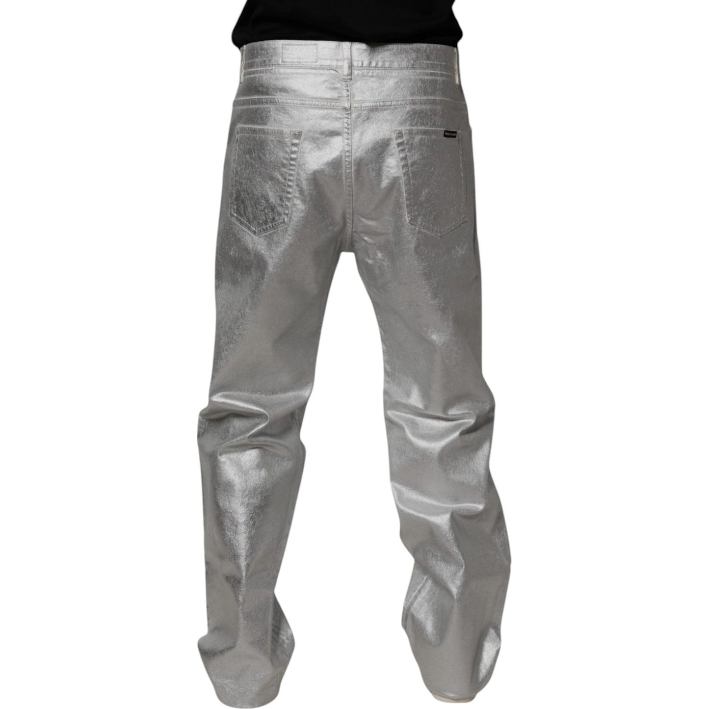 Dolce & Gabbana Metallic Silver Cotton Straight Denim Jeans PAN75214-48
