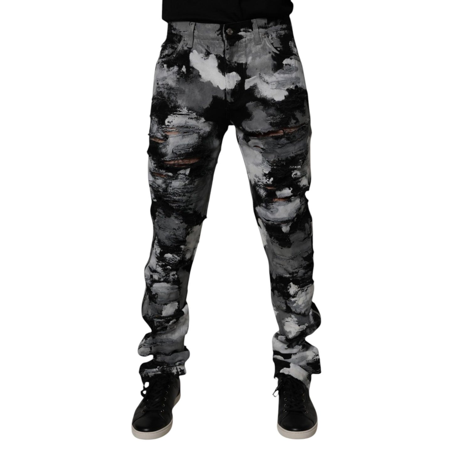 Dolce & Gabbana Multicolor Camouflage Tattered Skinny Denim Jeans