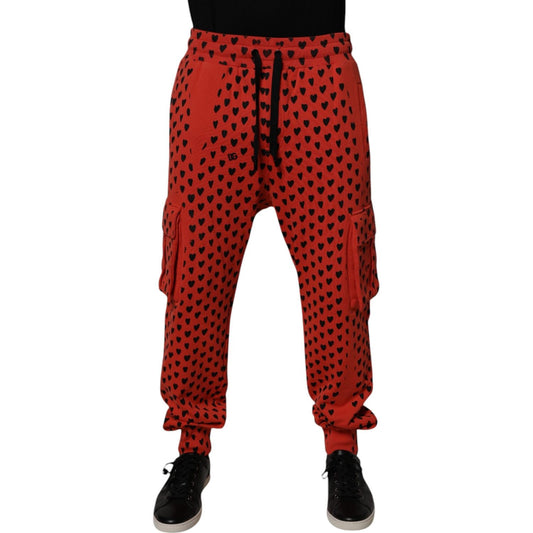 Dolce & Gabbana Red Hearts Cargo Jogger Men Sweatpants Pants PAN75998-44