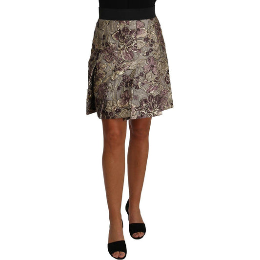 Dolce & Gabbana Elegant Floral A-Line Jacquard Skirt Skirt Dolce & Gabbana Dim Gray