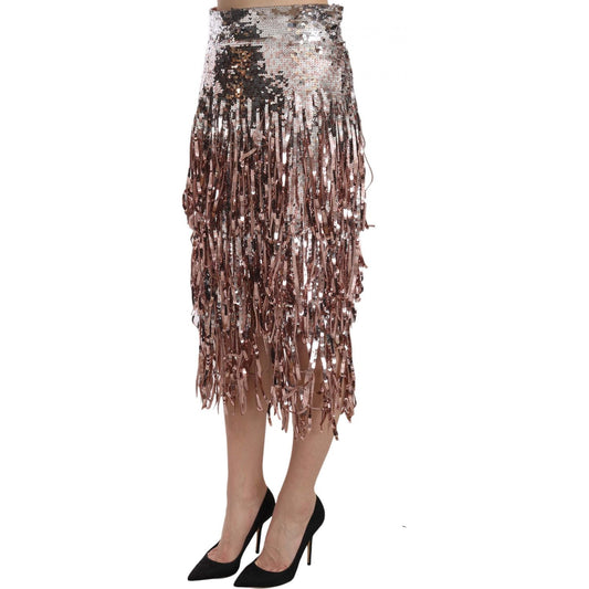 Dolce & Gabbana Metallic Sequin Tulle High-Waist Midi Skirt Dolce & Gabbana Dim Gray