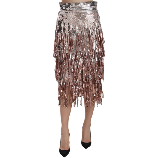 Dolce & Gabbana Metallic Sequin Tulle High-Waist Midi Skirt Dolce & Gabbana Dim Gray