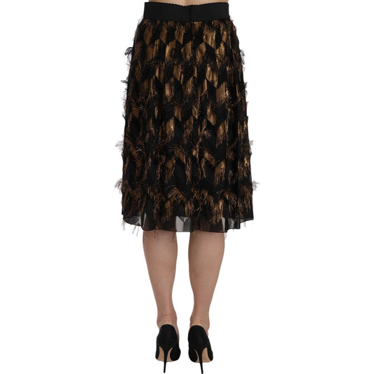 Dolce & Gabbana Elegant Gold Black Silk Blend High Waist Skirt Dolce & Gabbana Rosy Brown