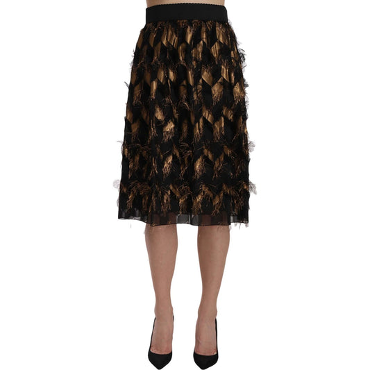 Dolce & Gabbana Elegant Gold Black Silk Blend High Waist Skirt Dolce & Gabbana Rosy Brown