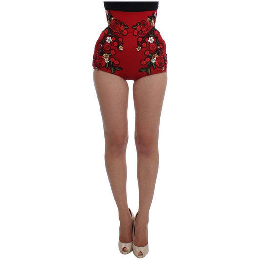 Dolce & Gabbana Glamorous Red Silk Floral Embroidered Shorts Dolce & Gabbana Sienna