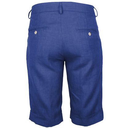 Made in Italy Blue Linen Short with pockets, crafted from Loro Piana Tessuto Summertime linen-wool blend, featuring button and zip fastening.