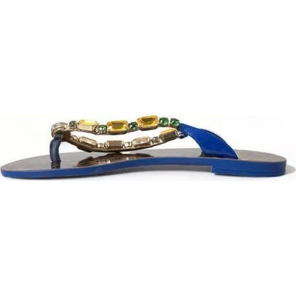Dolce & Gabbana Blue Crystals Flats Sandals Beachwear Shoes