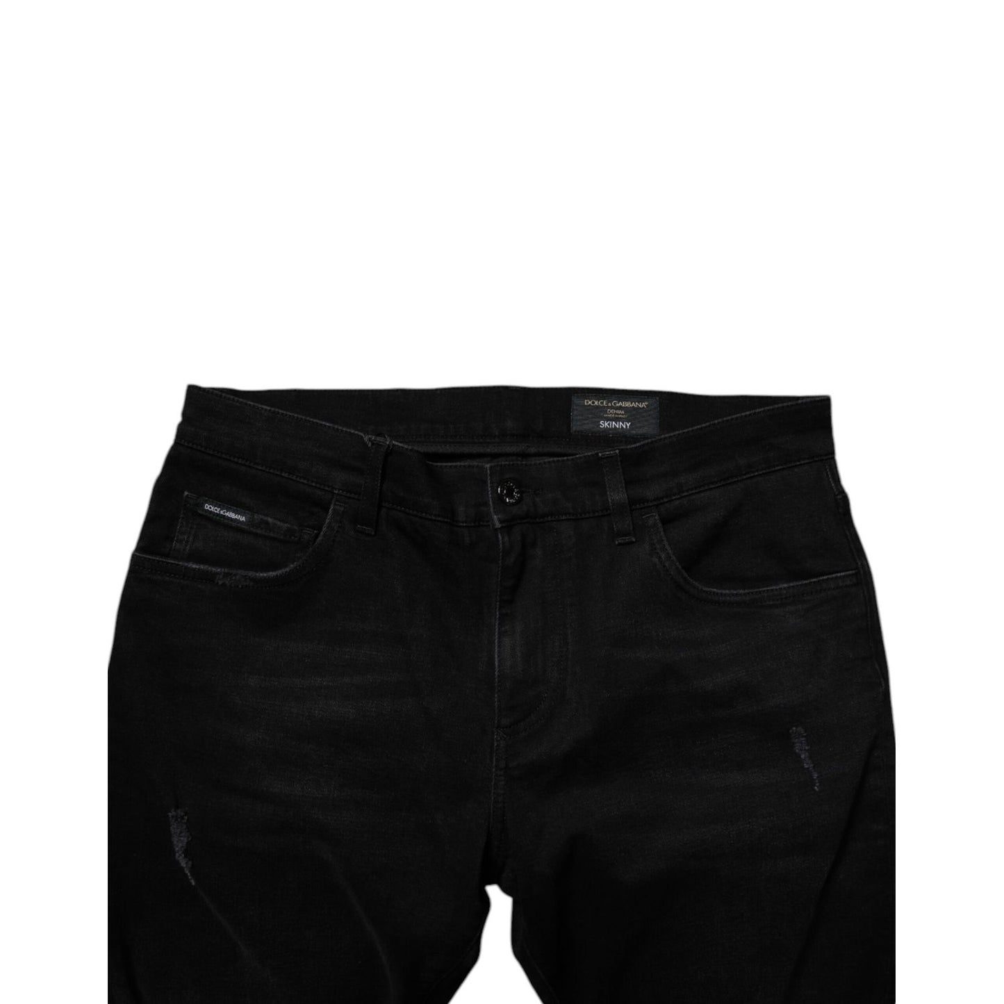 Dolce & Gabbana Black Cotton Tattered Skinny Men Denim Jeans