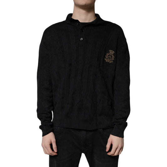 Dolce & Gabbana Black Heraldic Silk Buttoned Pullover Sweater 405693367669-48
