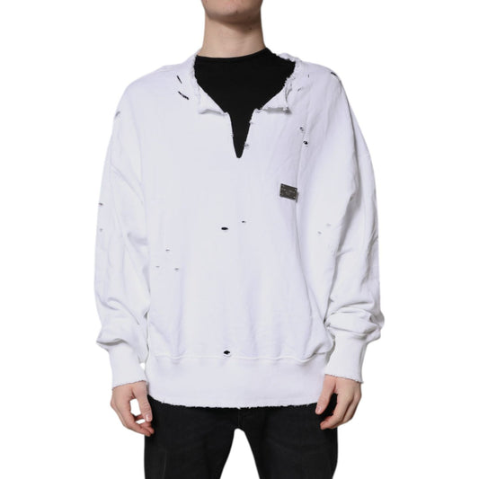 Dolce & Gabbana White Cotton Men Pullover Sweatshirt Sweater TSH90102-50
