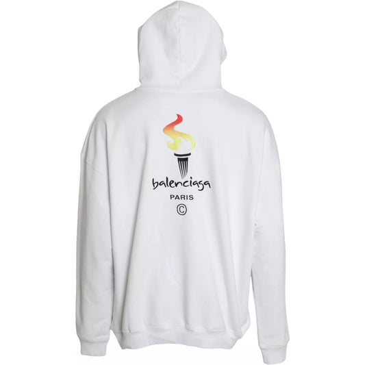 Balenciaga White Cotton Logo Hooded Pullover Oversize Sweater TSH84989-XS
