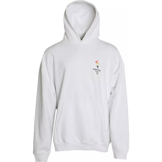 Balenciaga White Cotton Logo Hooded Pullover Oversize Sweater TSH84989-XS