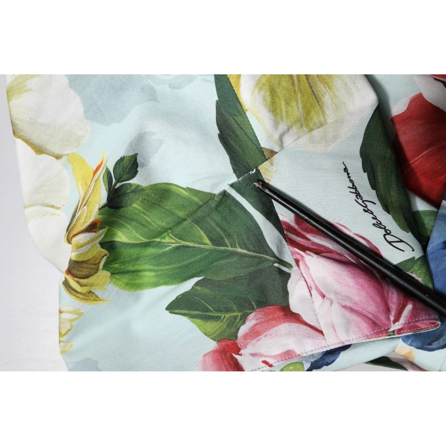 Dolce & Gabbana Green Floral Short Sleeves Cotton V-neck Dress