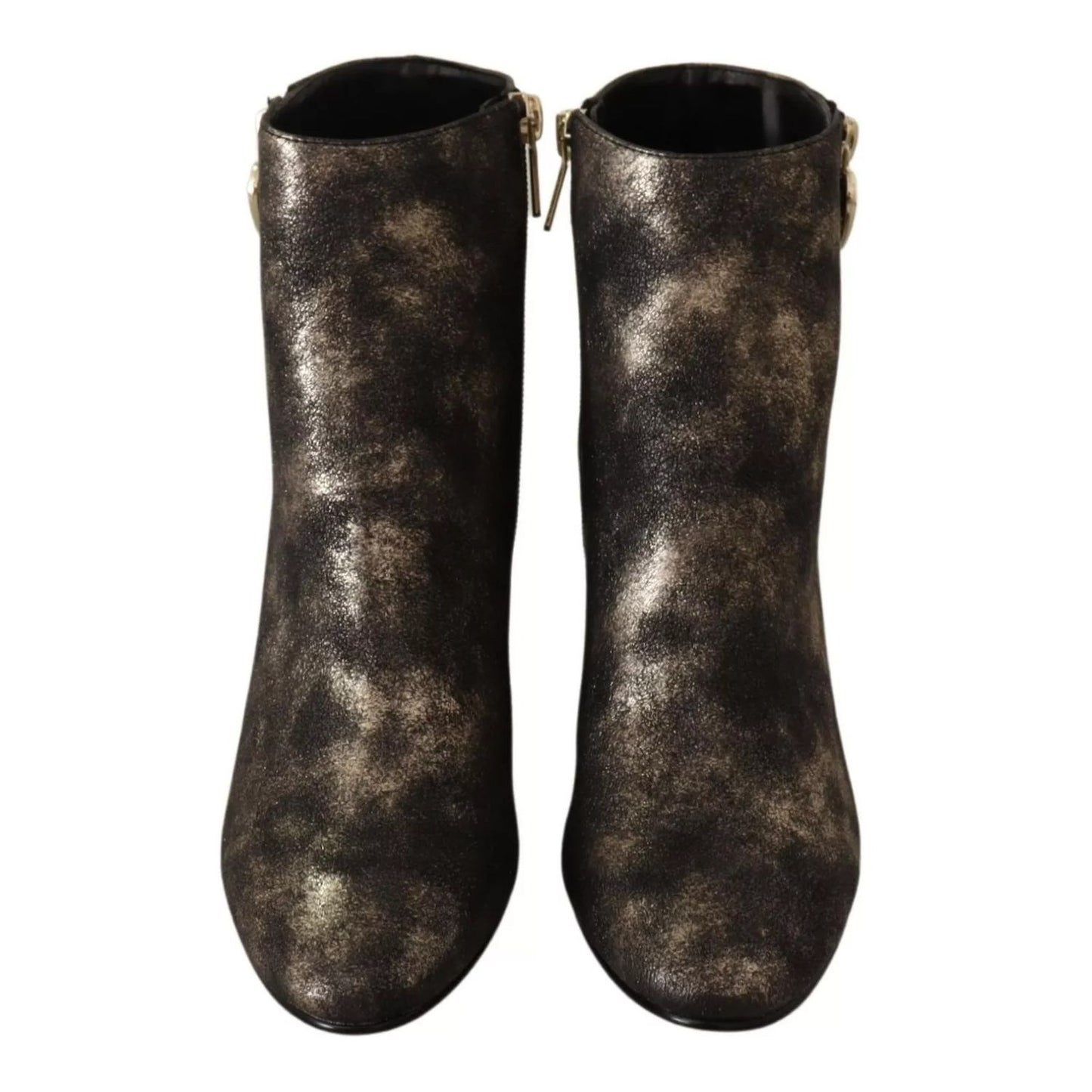 MY TWIN Black Leather Block Heels Ankle Boots Zipper Shoes