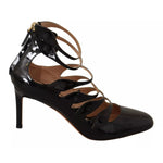 Valentino Black Multi Strap Leather Mid Heels Pumps Shoes