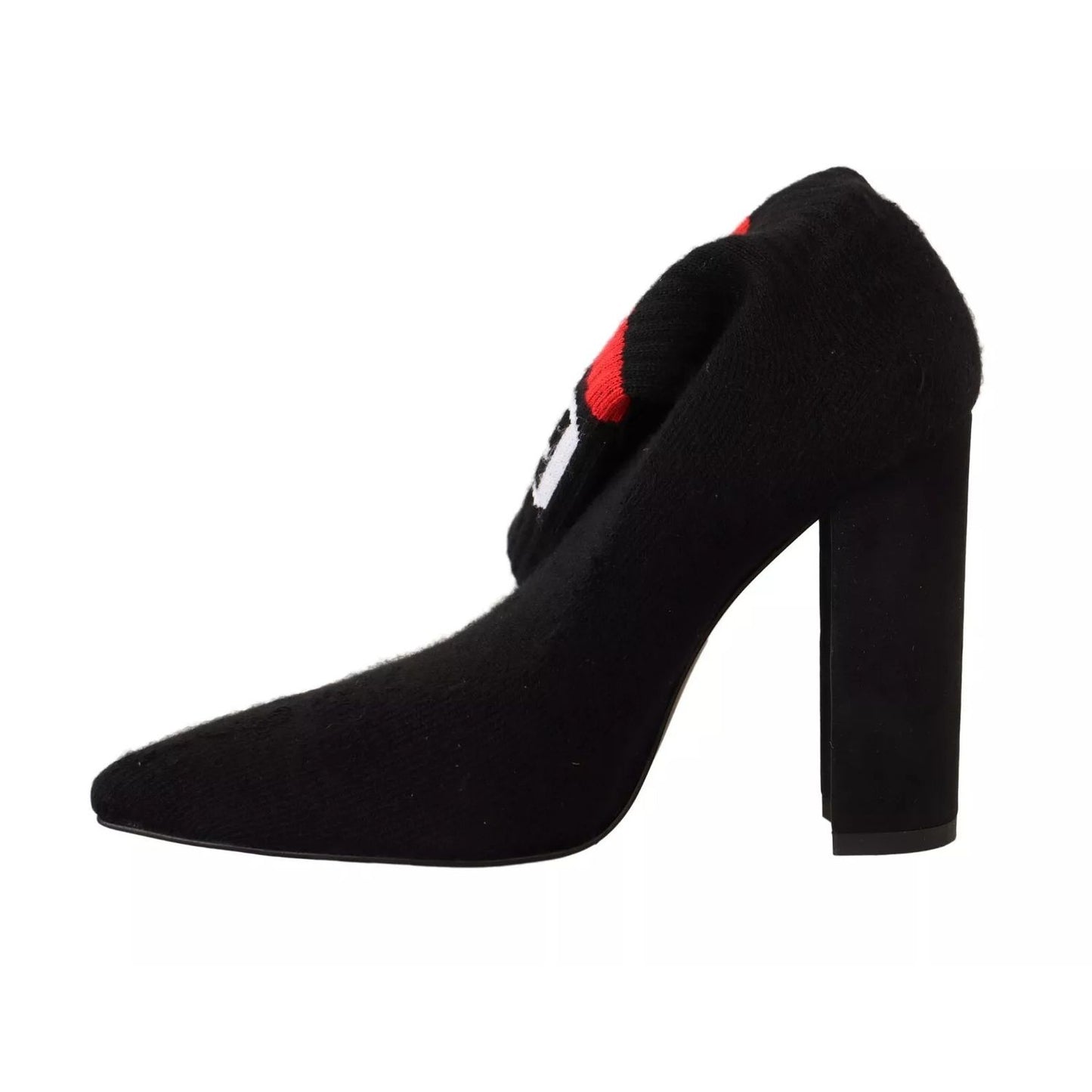GCDS Black Suede Logo Socks Block Heel Ankle Boots Shoes