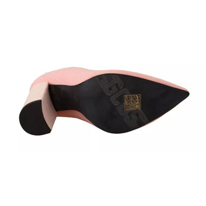 GCDS Pink Suede Logo Socks Block Heel Ankle Boots Shoes