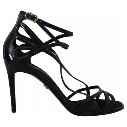 Dolce & Gabbana Black Leather Stiletto Heels Sandals Shoes