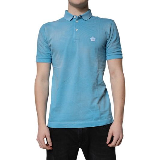 Dolce & Gabbana Blue Cotton Crown Collared Men Polo T-shirt TSH90007-46