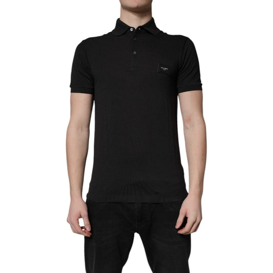 Dolce & Gabbana Dark Gray Logo Plaque Cotton Men Polo Shirt T-shirt