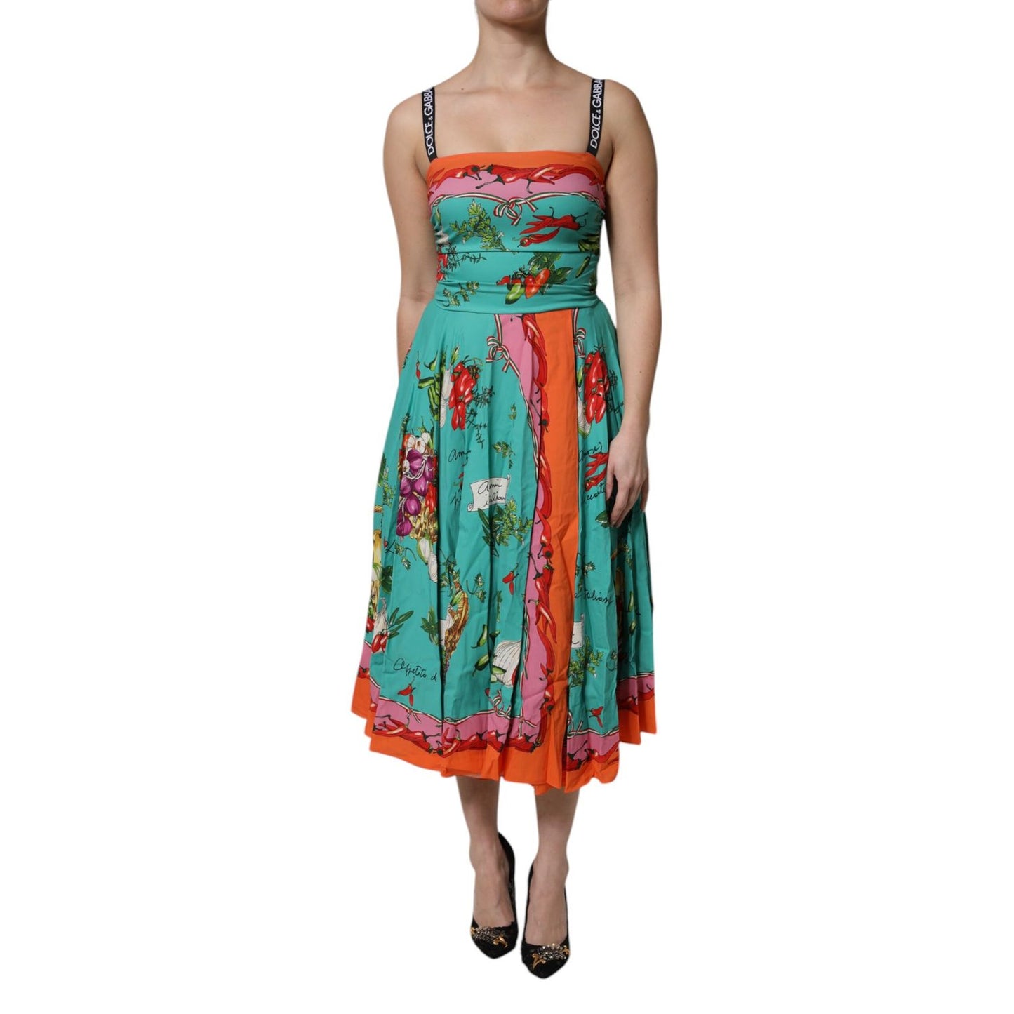 Dolce & Gabbana Multicolor Printed Silk Sleeveless Midi Dress
