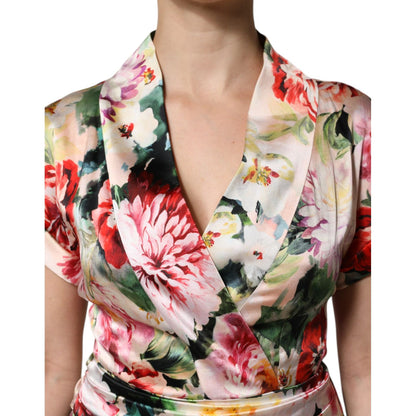 Dolce & Gabbana Multicolor Floral Short Sleeves Sheath Midi Dress