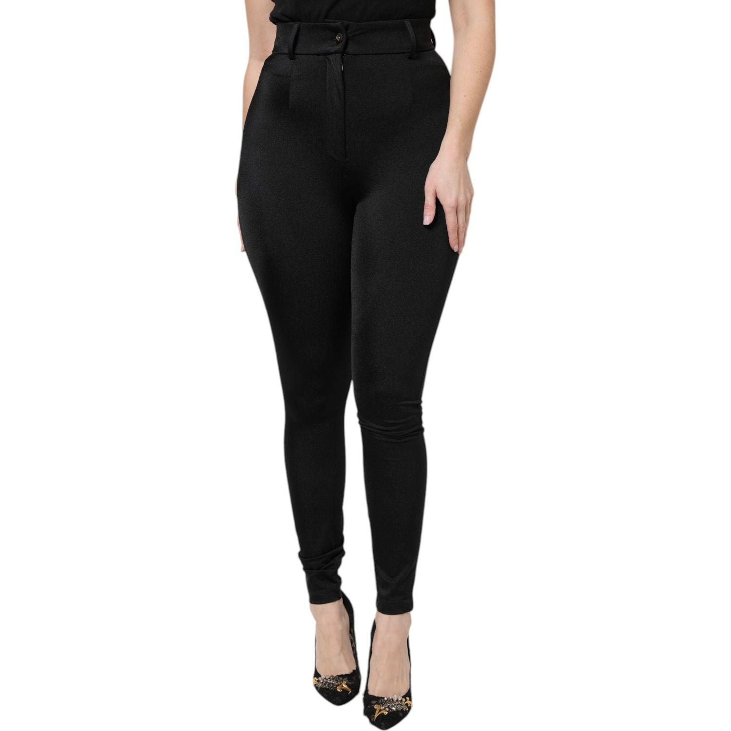 Dolce & Gabbana Black Nylon High Waist Slim Fit Pants