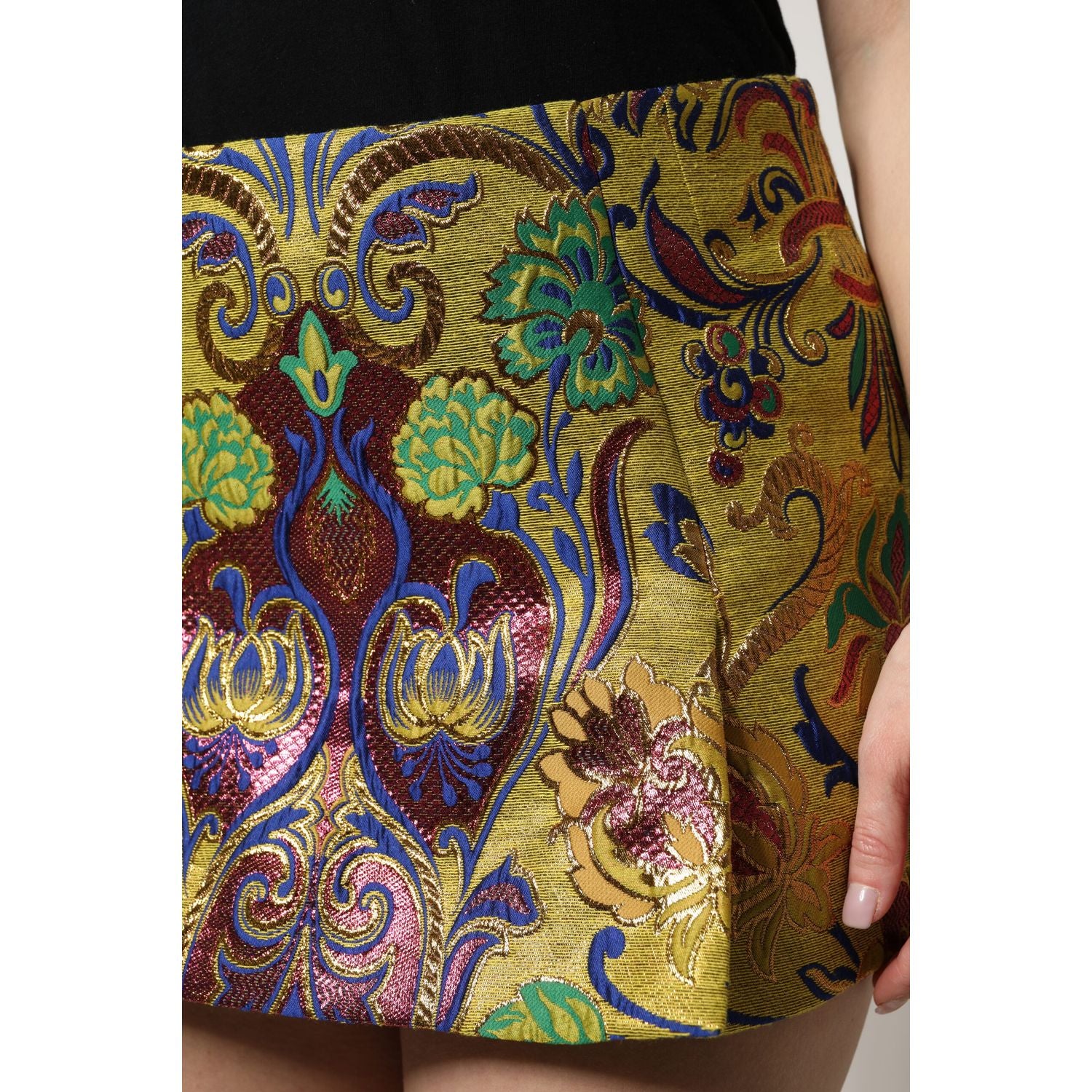 Dolce & Gabbana Multicolor Floral Jacquard Mid Waist Mini Skirt