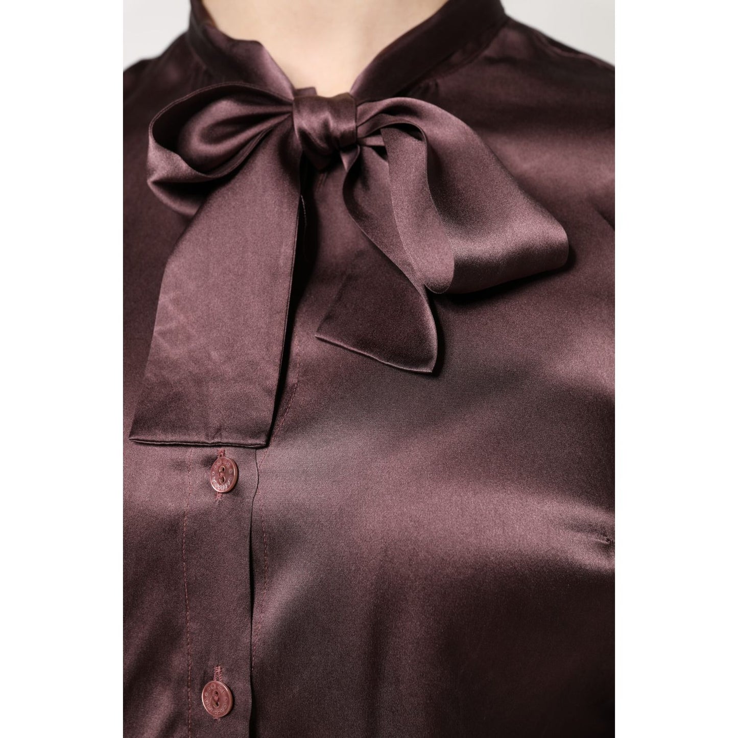 Dolce & Gabbana Brown Ascot Collar Long Sleeve Blouse Top