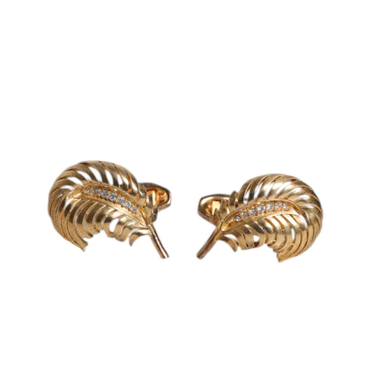 Dolce & Gabbana Gold 925 Sterling Silver Crystal Leaf Accessory Cufflink SMY10473