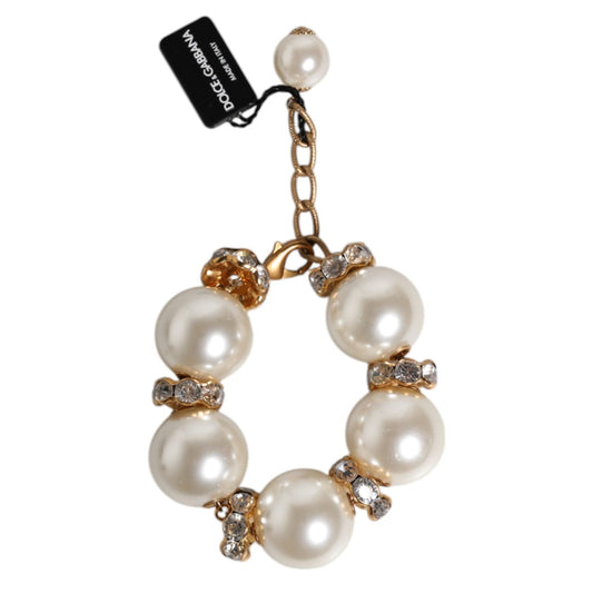 Dolce & Gabbana Gold Tone Brass Maxi Pearl Lobster Clasp Logo Bracelet SMY10448