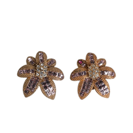 Dolce & Gabbana Gold Brass Purple Flower-Shaped Crystals Clip On Earrings SMY10466