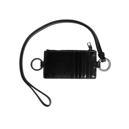 Dolce & Gabbana Black Leather Logo Embossed Lanyard Card Holder Wallet