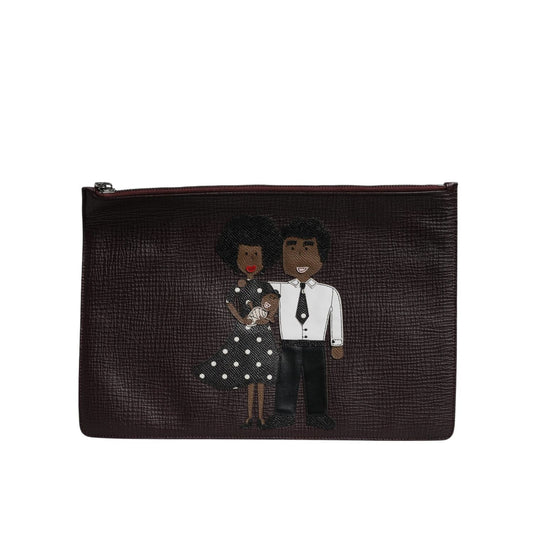Dolce & Gabbana Brown Leather #DGFAMILY Embellished Men Clutch Pouch Bag