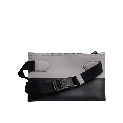 Dolce & Gabbana Black White Leather Logo Embossed Crossbody Bag