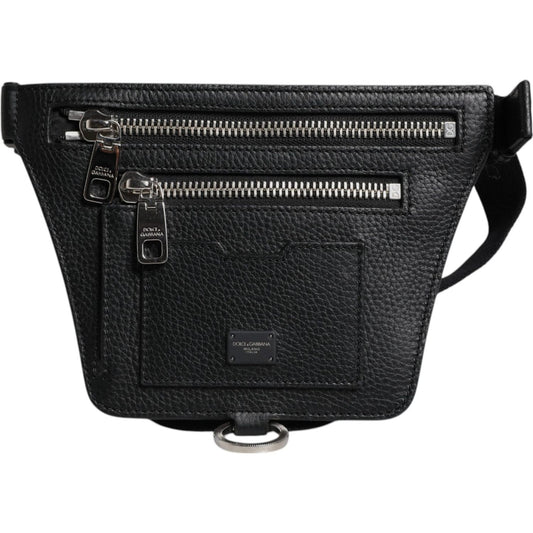 Dolce & Gabbana Black Calfskin Logo Plaque Belt Waist Men Fanny Pack Bag BAG4294