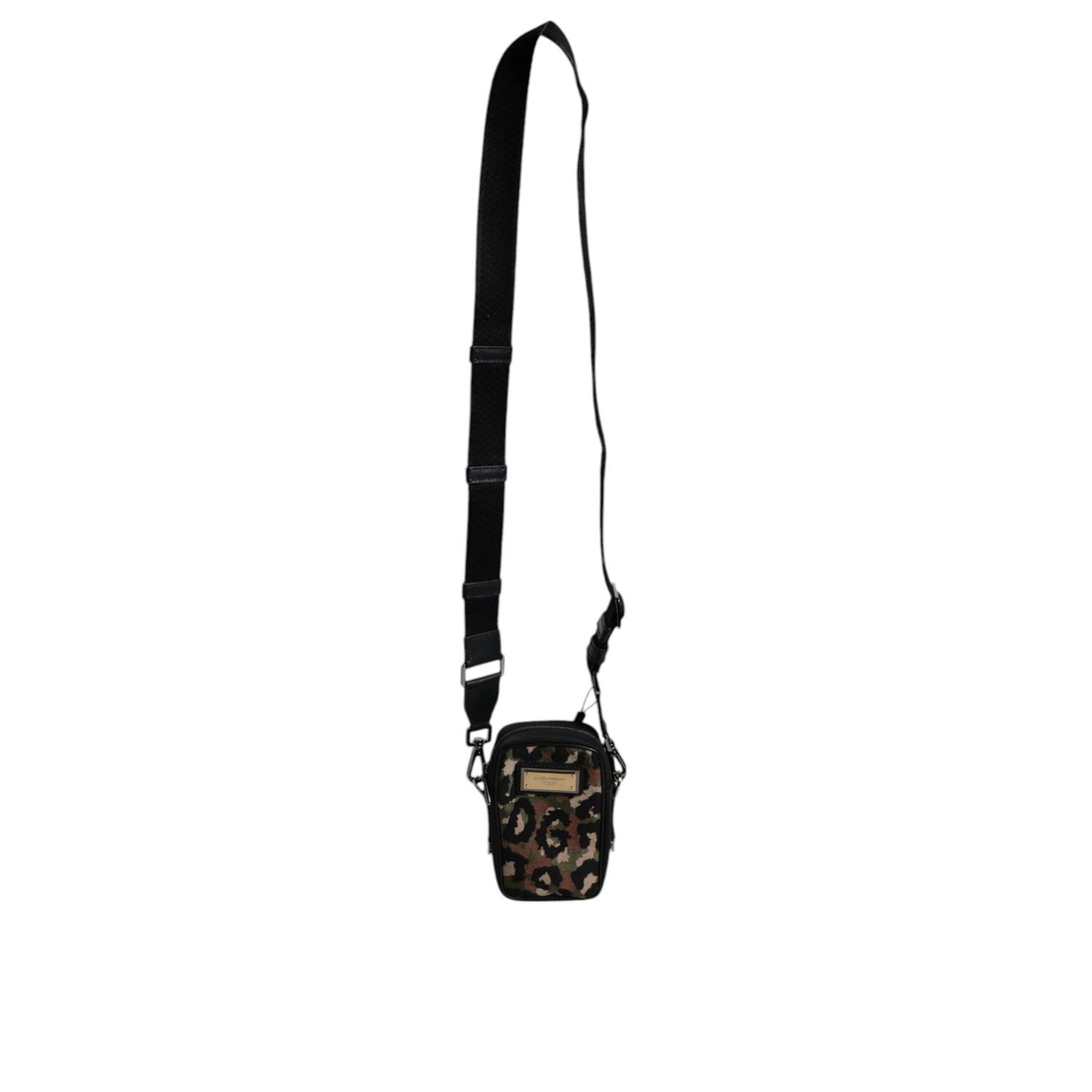 Dolce & Gabbana Multicolor Leopard Jacquard Logo Plaque Neck Strap Bag