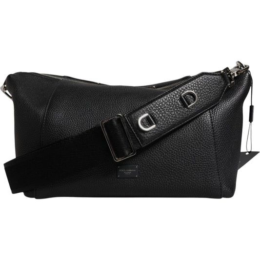 Dolce & Gabbana Black Leather Logo Plaque Shoulder Crossbody Bag BAG4325