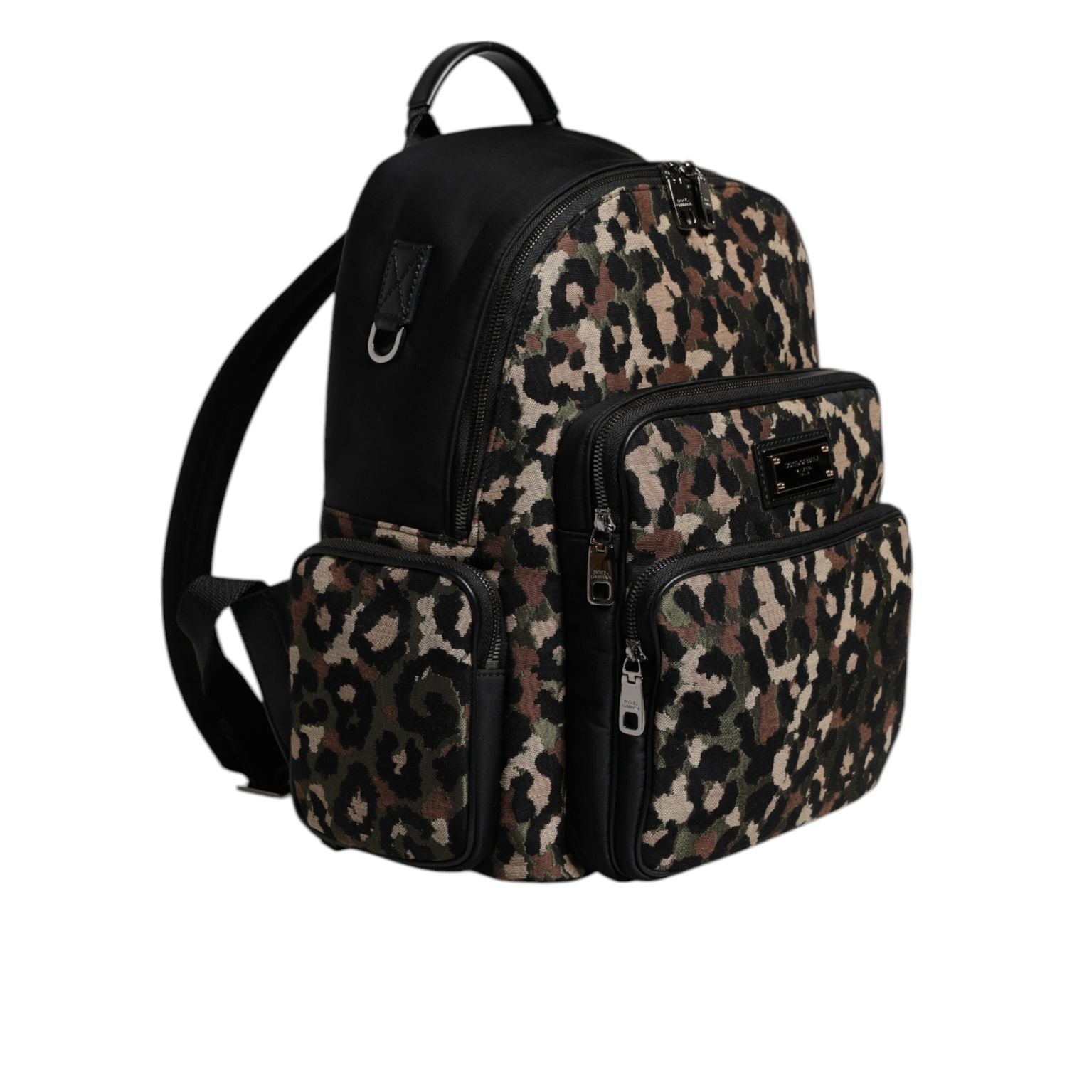 Dolce & Gabbana Multicolor Leopard Print DG Logo Plaque Men Backpack Bag