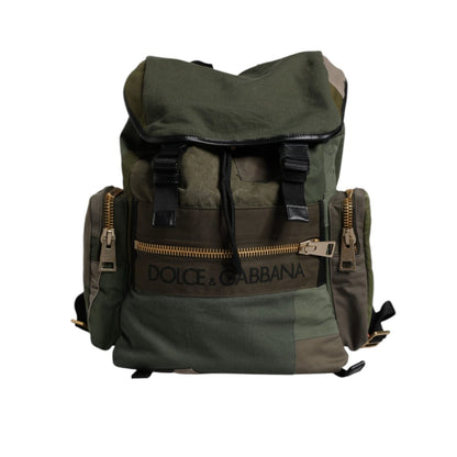 Dolce & Gabbana Military Green Patchwork School Backpack Bag