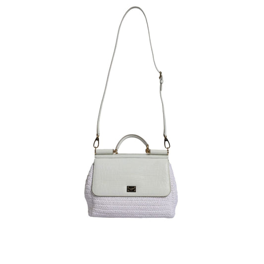 Dolce & Gabbana White Rafia Leather Top Handle Crossbody Bag BAG1633
