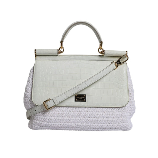 Dolce & Gabbana White Rafia Leather Top Handle Crossbody Bag BAG1633